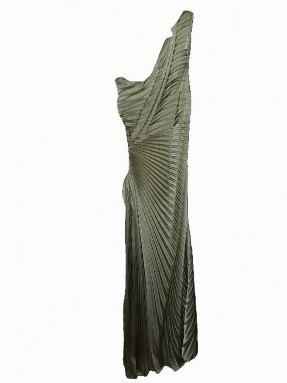 Pleated One Shoulder Asymmetric Midi Maxi Dress Sage Green Mint Grecian Dra
